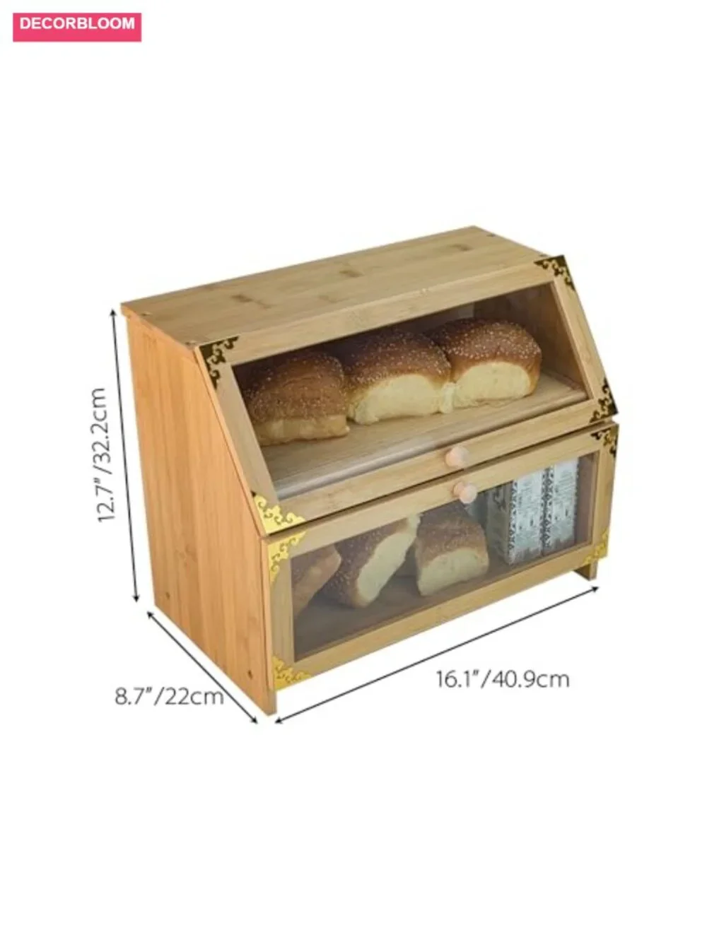 Extra Large Bamboo Corner Bread Box Double Layer Airtight Storage for Kitchen